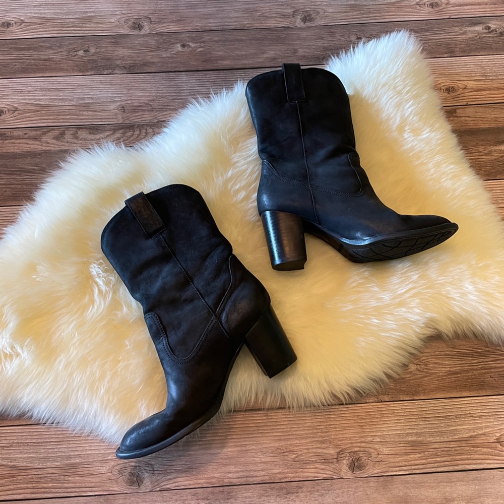 Born Black Leather Western Ankle Boots